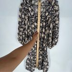 LC Lauren Conrad  Womens Size L Black‎ Floral Ruffle Chiffon Collared Shirt Dress Photo 14