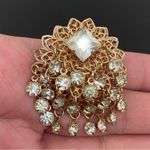 Unique Vintage  Gold-tone Rhinestones Waterfall Ornate Clip On Earrings 22g Photo 6