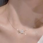 Women's Stainless Steel Rose Gold Cherry Blossom Pendant Necklace Silver Photo 2