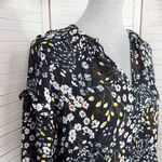 Parker Floral Ruffle Trim V Neck Long Sleeve Blouse Black Multi Small Photo 4