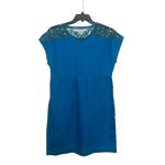 Boden Fleur Embroidered Linen Dress Size 8 Blue Floral Shift Pockets Photo 3