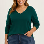 Torrid  Jersey V Neck Classic Fit Long Sleeve Heather Green Tee Size 2 Photo 0