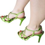 Vintage Y2K Michelangelo Lime Green Rhinestone Heels Size 8.5 Photo 0