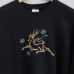Jerzees Vintage 80's Black metallic Embroidered Reindeer Christmas Sweatshirt Photo 1