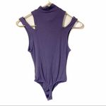Free People Small Purple Ribbed Cold Shoulder One Piece Snap Sleeveless Bodysuit Photo 4