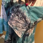 Women's Teal and White Blouse size‎ medium pleated 3/4 sleeve Blue Photo 4