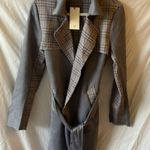 Solitaire NWT: Anthropologie  women’s Gray/Plaid Trench Vegan Suede Jacket- sz- M Photo 0