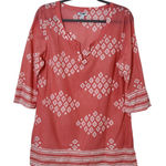 Old Navy  Coral Pink Cotton Tunic Blouse Size Large Coral Print Tunic Photo 0