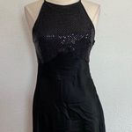 Maurice's Vintage 80s 90s Solid Black Sequin Satin Open Back Cocktail Dress Photo 0