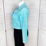 Cato Lace Full Zip Cropped Boho Moto Jacket Turquoise Teal Blue Large Photo 2