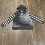 CAbi Hoodie Women's L Gray White Striped Rope Lace Up V Neck Hooded Tie Preppy Photo 4