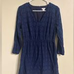 J.Crew  Navy Blue Eyelet Style V-Neck Dress Size 8 Long Sleeve Mini 100% Cotton Photo 1