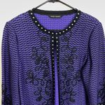 Ming Wang Jacket Medium Womens Purple Black Embroidered Knit Studded Career Photo 1
