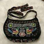 Little crossbody purse black embroidered birds Photo 0