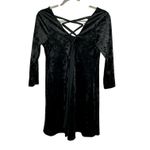 A Byer A. Byer 90s Black Velvet Crushed Long Sleeve V Neck Criss Cross Back Mini Dress Photo 1