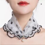 Women Shiny Pearl Organza Chiffon Scarves Bandana Ruffle Scarf Headband ☆ : White Photo 1