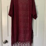 Charlotte Russe Boho Maroon/Burgundy Floral Damask Fringe Cardigan Sz S Photo 4