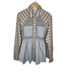 Dress Up Striped Plaid Peplum Button Up Shirt Cottagecore Women Size Small Photo 1