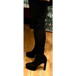 H & M Thigh High Platform Boots Stretch Faux Suede Black 10 Photo 15