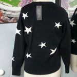 Rachel Zoe BLACK W/WHITE STARS WARM&THICK CREW NECK SWEATER SZ MEDIUM Photo 5