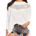Free People  Spring Valley Lace Trim Ivory Knit Top Oversized Size XS Photo 0