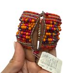 Beaded Bracelet Pink Orange Gold Tone Seed Oval Boho‎ Clamper Photo 1