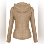 Tanming Women's Removable Hooded Faux Leather Jackets in Apricot/Tan‎ Tan Size XXL Photo 2