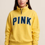 PINK - Victoria's Secret Victoria Secret Pink Yellow Pullover Hoodie fleece Sz L Photo 0
