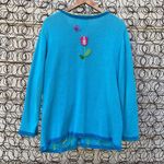 Quacker Factory blue cardigan spring flowers embroidered embellished MEDIUM Photo 1