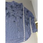 Pilcro Anthropologie  Boho Blue White Pinstripe Beaded Embellished Button-up S Photo 3