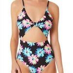 California Waves NWT  Juniors Black Gerber Daisy Knotted Cutout One-Piece Size XS Photo 0
