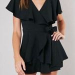 DO+BE Open Back Partial Wrap Side Zip Flowy Waterfall Ruffles Skater Romper S Photo 0