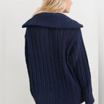 Aerie  Cable Car ¼ Zip Sweater Navy Blue Oversized Knit Pullover Size XS NWOT Photo 1