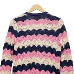 Laurie Felt Pointelle Knit Maxi Cardigan Duster Sweater Navy Pink Tan Size XXS Photo 10