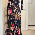 Beware Navy Blue Floral Sash Tie Dress Photo 2