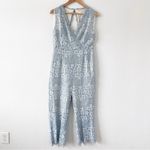 Foxiedox Lace V-Neck Cropped Jumpsuit in Ice Blue Photo 2