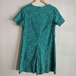 Vintage 70s Teal Floral Snap Button Romper Shorts M Medium Cottagecore Green Photo 12
