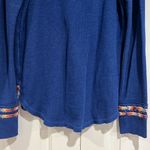 Free People  We The Free Blue Thermal Rainbow Trim Button Henley L Embroidered‎ Photo 4