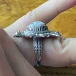 White Buffalo Turquoise Sterling Silver Feather Ring Size 7 Black Photo 2