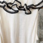 Bebe  Silk Cream Ruffle Neckline Fitted Sleeveless Babydoll Top Photo 6