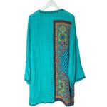 HEMANT & NANDITA Turquoise Floral Boho Chic Silk Tunic Mini Dress Medium Blue Photo 7