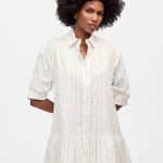 Madewell NWT Poplin Bubble-Hem Pinstripe Mini Shirtdress White Black XL - Ripped Photo 0