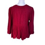 Free People - Pleats On Me Top Crop Ruffle Bohemian 3/4 Sleeve Red Clay Sz L Photo 4