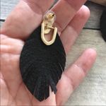 Black Vegan leather leaf earrings w/ brush gold Photo 4