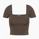 Babaton Aritzia Contour Square neck Short Sleeve Second Skin Cropped Top Brown Photo 2
