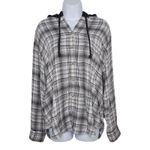 American Eagle  Womens Grey Plaid Long Sleeve Hooded Button Up‎ Shirt Medium Photo 1