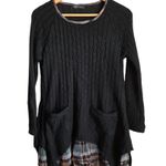 XINOUYILI Black Cable Knit Plaid Lettuce Hem Sweater Dress With Pockets Size L? Size L Photo 0