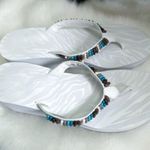 VINTAGE Y2K Beaded Cabo White Platform Chunky Thong Sandals M (7/8) Size undefined Photo 1