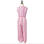 Emma & Michele Women's Jumpsuit V-neck Tie Waist White Red Stripes Size XL Photo 3