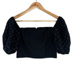 C/MEO COLLECTIVE C/MEO Crop Top Womens XS Black Rhinestone Studded Puff Sleeve Textured Coquette Photo 2
